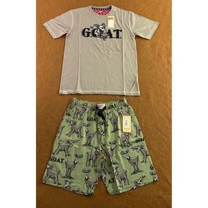 Lazy One Mens Small Green Grey The GOAT Graphic Cotton Pajama Set TS595 NWT